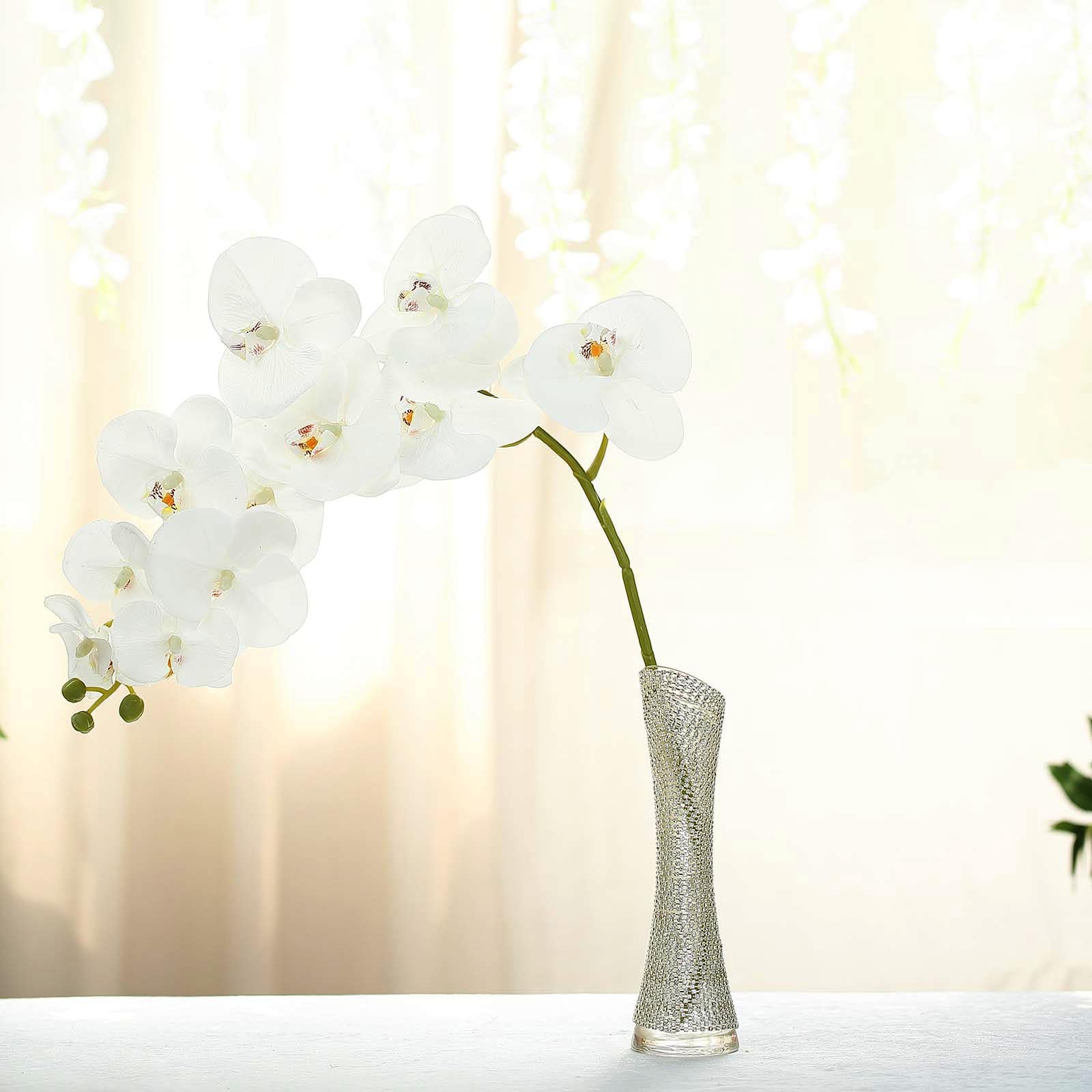 2 Stems 40" Tall White Artificial Silk Orchid Flower Bouquets - Linen Luxes