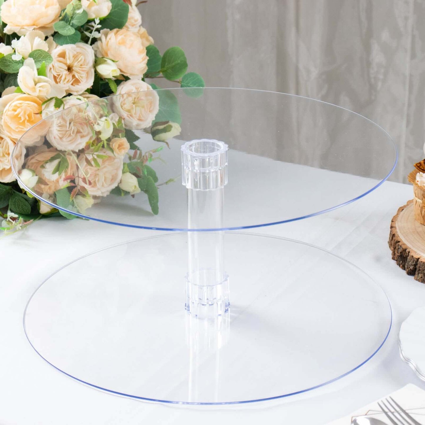 2 - Tier Acrylic Round Cake Stand Set Clear - Chic Versatile Cupcake Holder Dessert Display Pedestal for Wedding Buffet & Catering Displays 16" - Linen Luxes