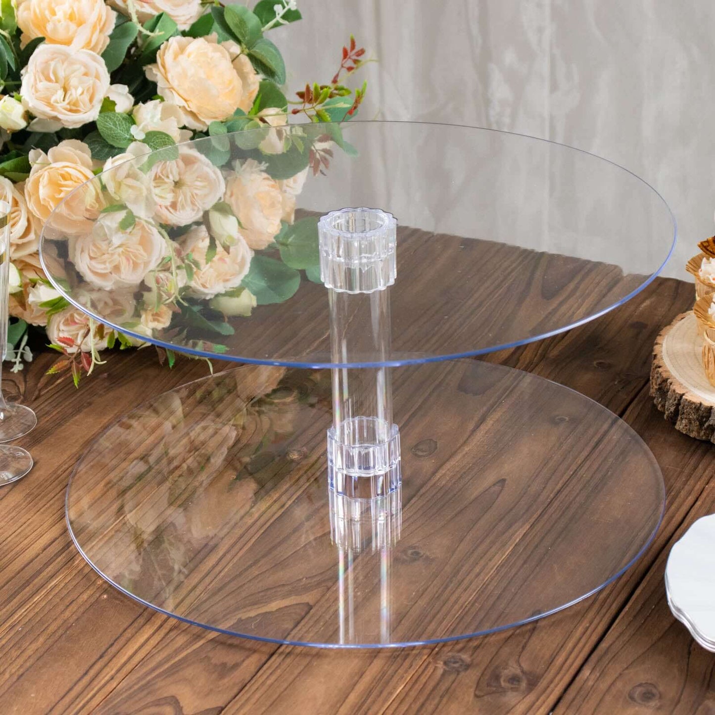 2 - Tier Acrylic Round Cake Stand Set Clear - Chic Versatile Cupcake Holder Dessert Display Pedestal for Wedding Buffet & Catering Displays 16" - Linen Luxes