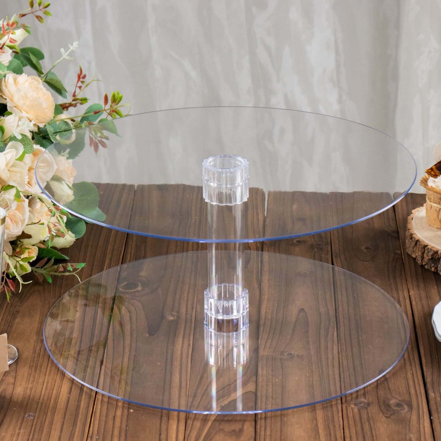 2 - Tier Acrylic Round Cake Stand Set Clear - Chic Versatile Cupcake Holder Dessert Display Pedestal for Wedding Buffet & Catering Displays 16" - Linen Luxes