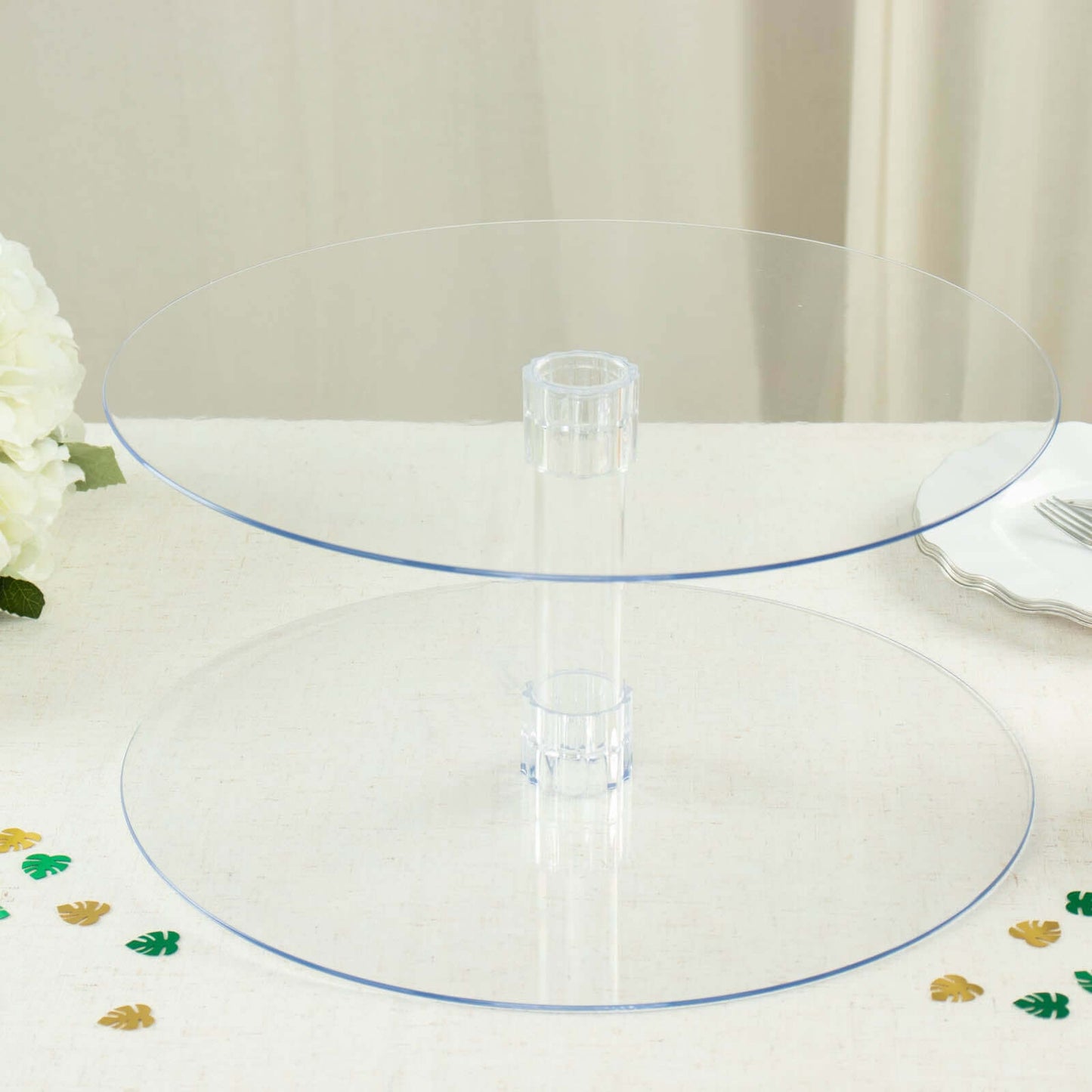 2 - Tier Acrylic Round Cake Stand Set Clear - Chic Versatile Cupcake Holder Dessert Display Pedestal for Wedding Buffet & Catering Displays 18" - Linen Luxes