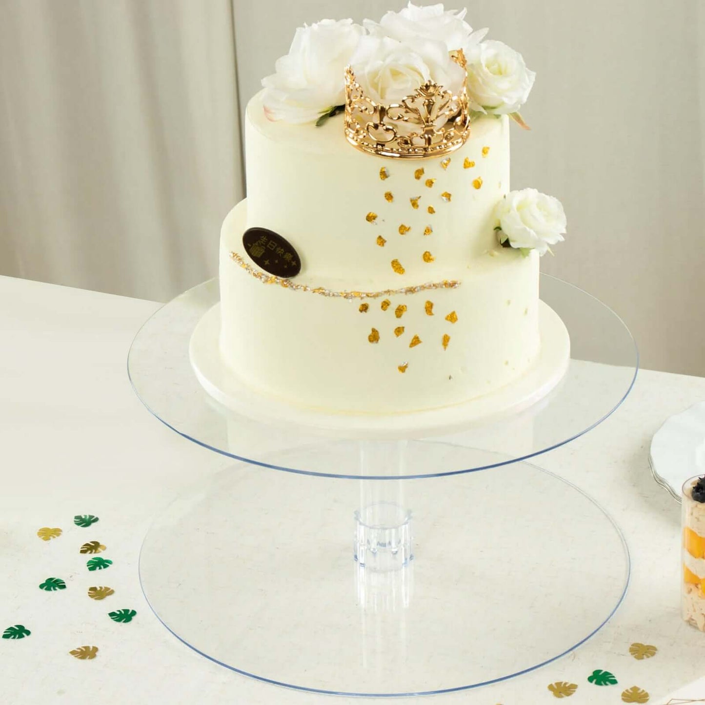 2 - Tier Acrylic Round Cake Stand Set Clear - Chic Versatile Cupcake Holder Dessert Display Pedestal for Wedding Buffet & Catering Displays 18" - Linen Luxes