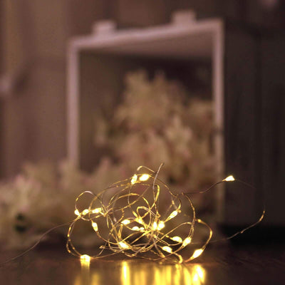 20 LED Micro Fairy String Lights Starry Bright Design Warm White - Battery Operated Party Accent 90" - Linen Luxes