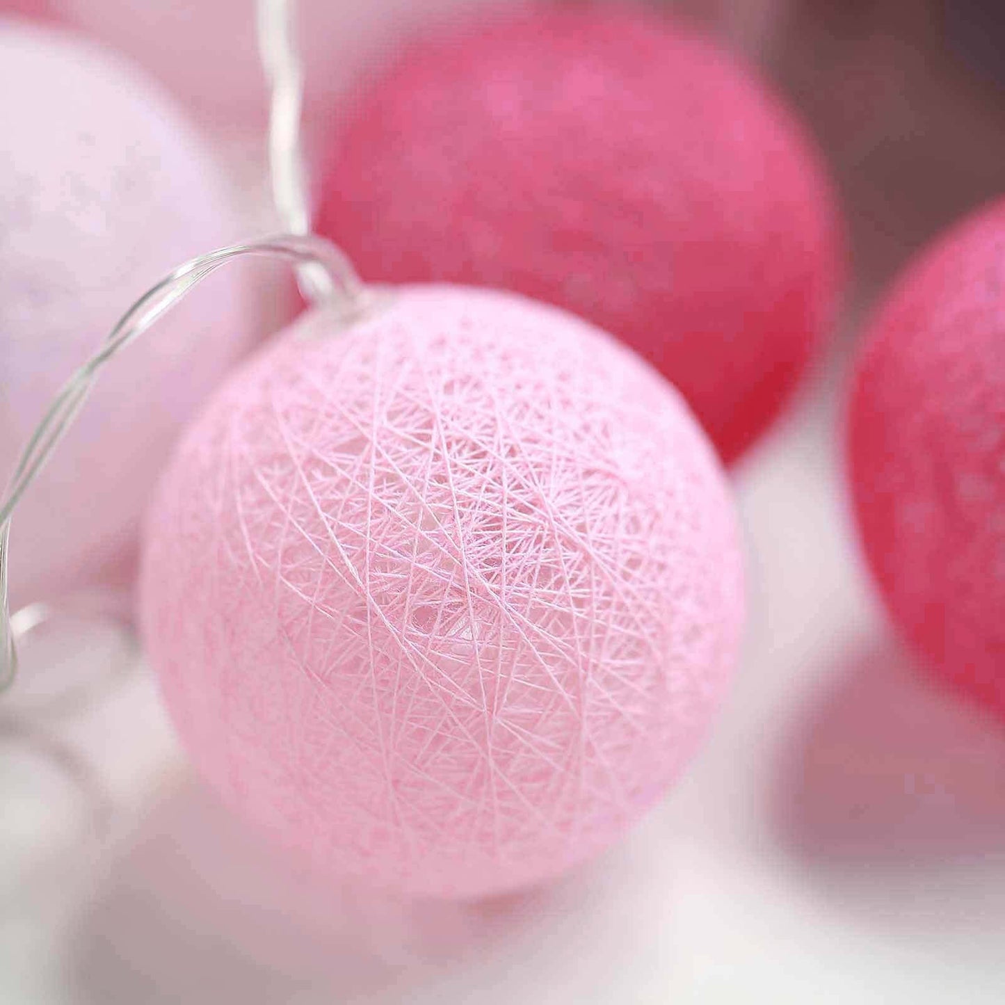 20 LED String Light Garland Pink Cotton Ball Blush, Fuchsia Warm White - Battery Operated Accent Piece 13ft - Linen Luxes