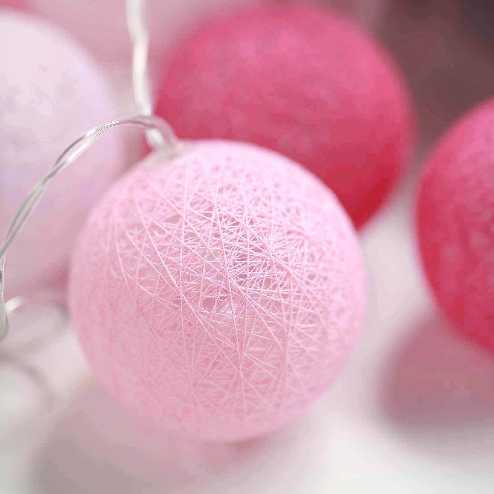 20 LED String Light Garland Pink Cotton Ball Blush, Fuchsia Warm White - Battery Operated Accent Piece 13ft - Linen Luxes