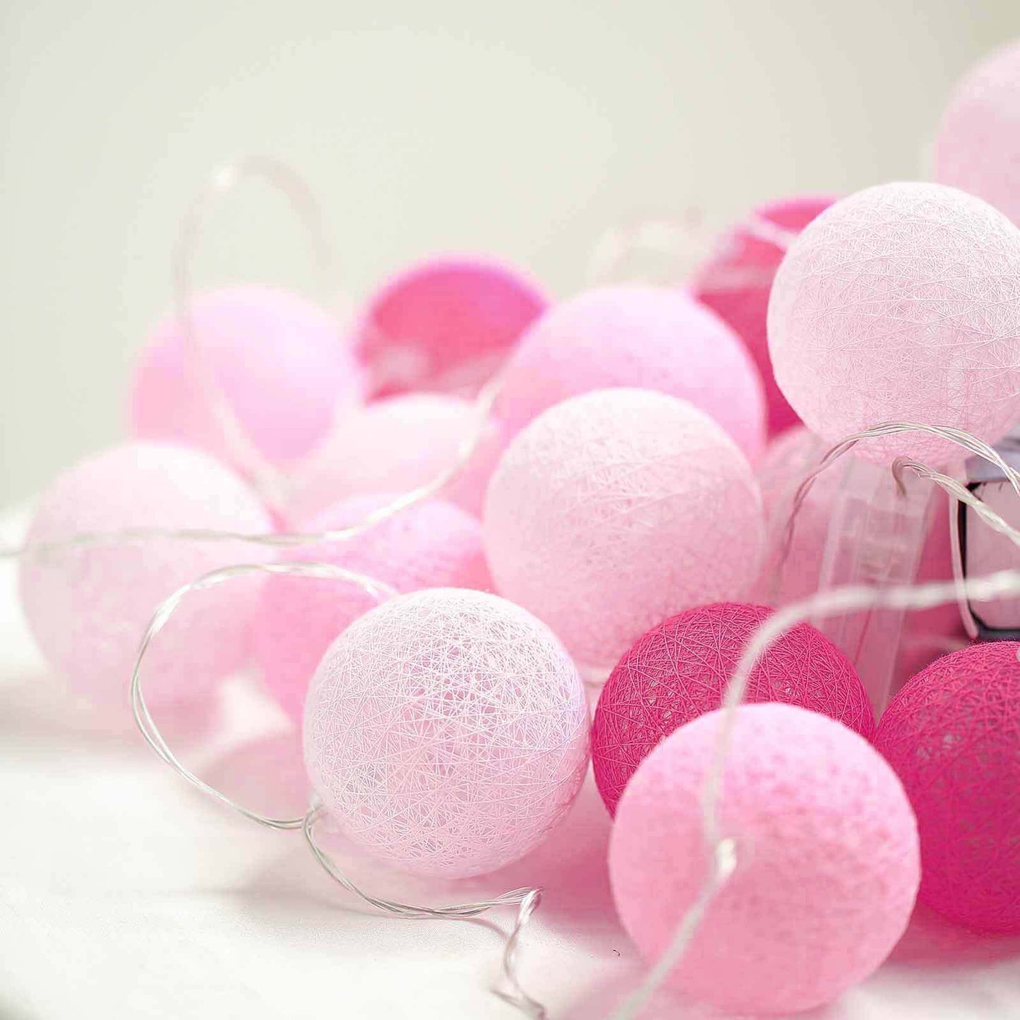 20 LED String Light Garland Pink Cotton Ball Blush, Fuchsia Warm White - Battery Operated Accent Piece 13ft - Linen Luxes