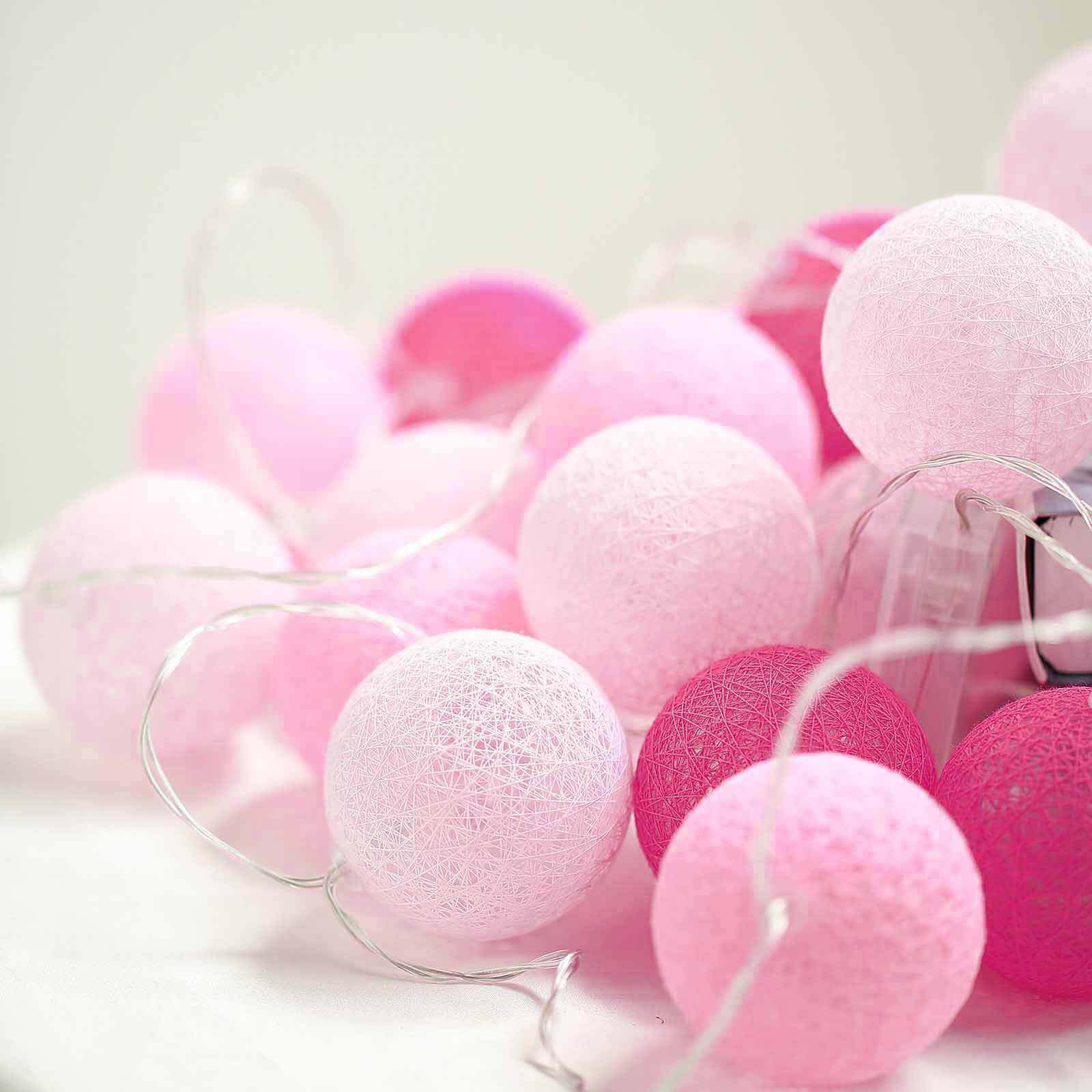 20 LED String Light Garland Pink Cotton Ball Blush, Fuchsia Warm White - Battery Operated Accent Piece 13ft - Linen Luxes