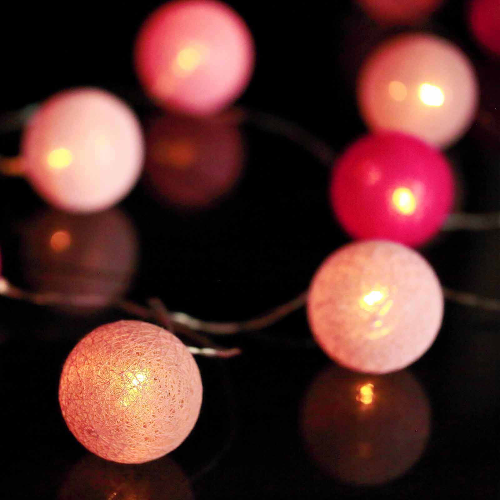 20 LED String Light Garland Pink Cotton Ball Blush, Fuchsia Warm White - Battery Operated Accent Piece 13ft - Linen Luxes