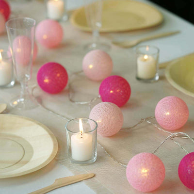 20 LED String Light Garland Pink Cotton Ball Blush, Fuchsia Warm White - Battery Operated Accent Piece 13ft - Linen Luxes