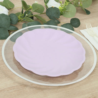 20 Pack Biodegradable Dinner Plates in Lavender Lilac â€“ 9" Swirl Scalloped Pastel Color Compostable Bamboo Party Plates, Elegant Disposable Tableware