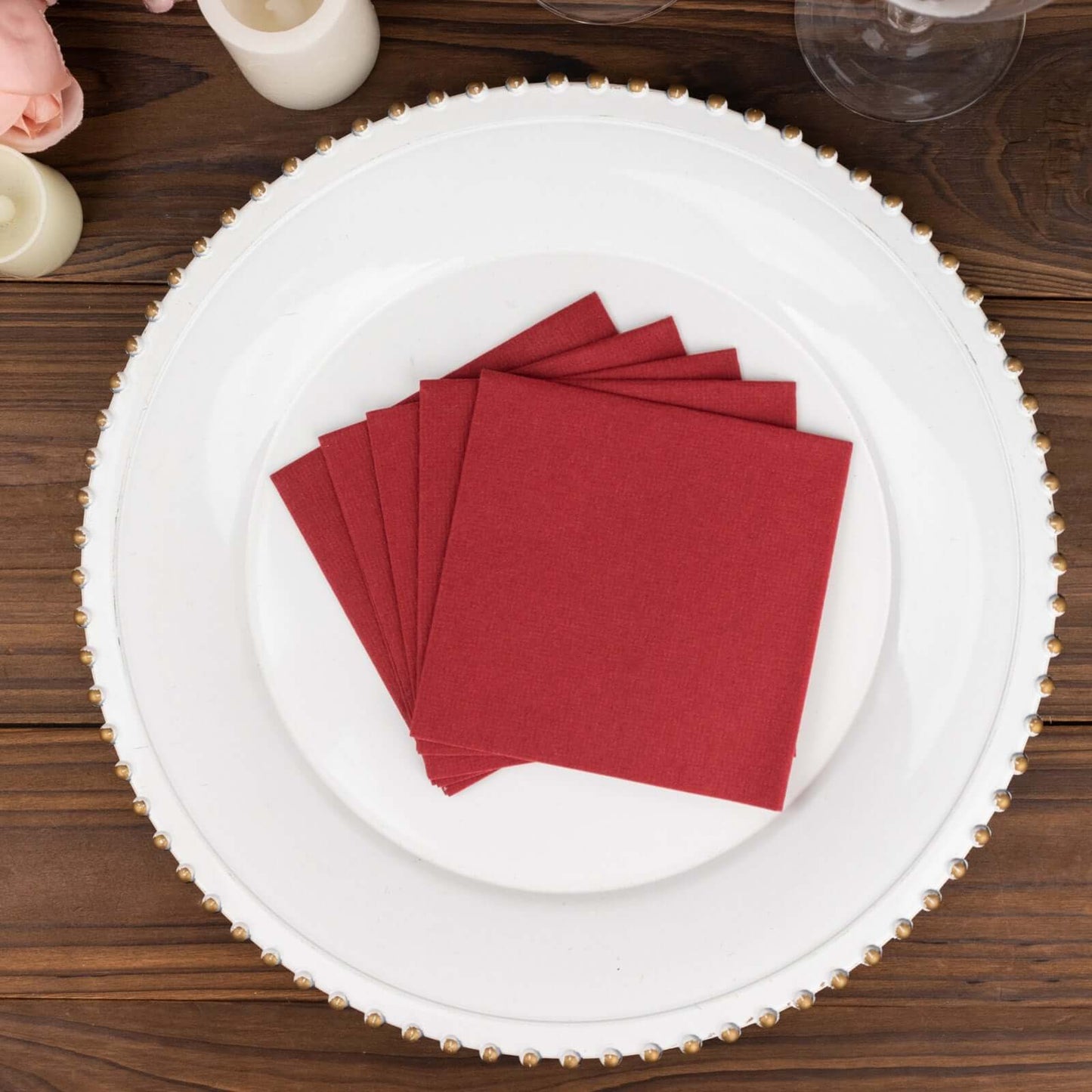 20 Pack Linen-Like Paper 5"x5" Napkins Burgundy - Highly Absorbent Airlaid Napkins