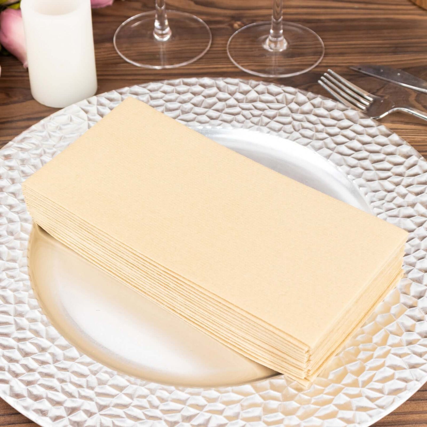 20 Pack Linen-Like Paper 8.5"x4" Napkins Natural - Highly Absorbent & Disposable Airlaid Guest Towels