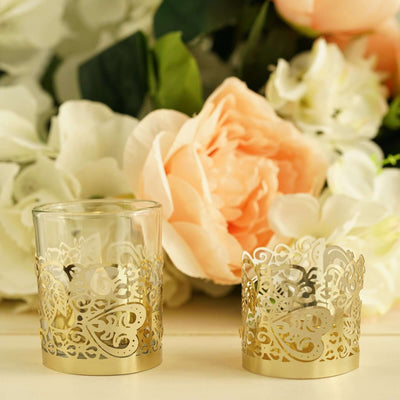 20 - Pack Paper Candle Holder Wraps Floral Lace Design Gold Foil - Votive Tealight Decorative Wraps - Linen Luxes