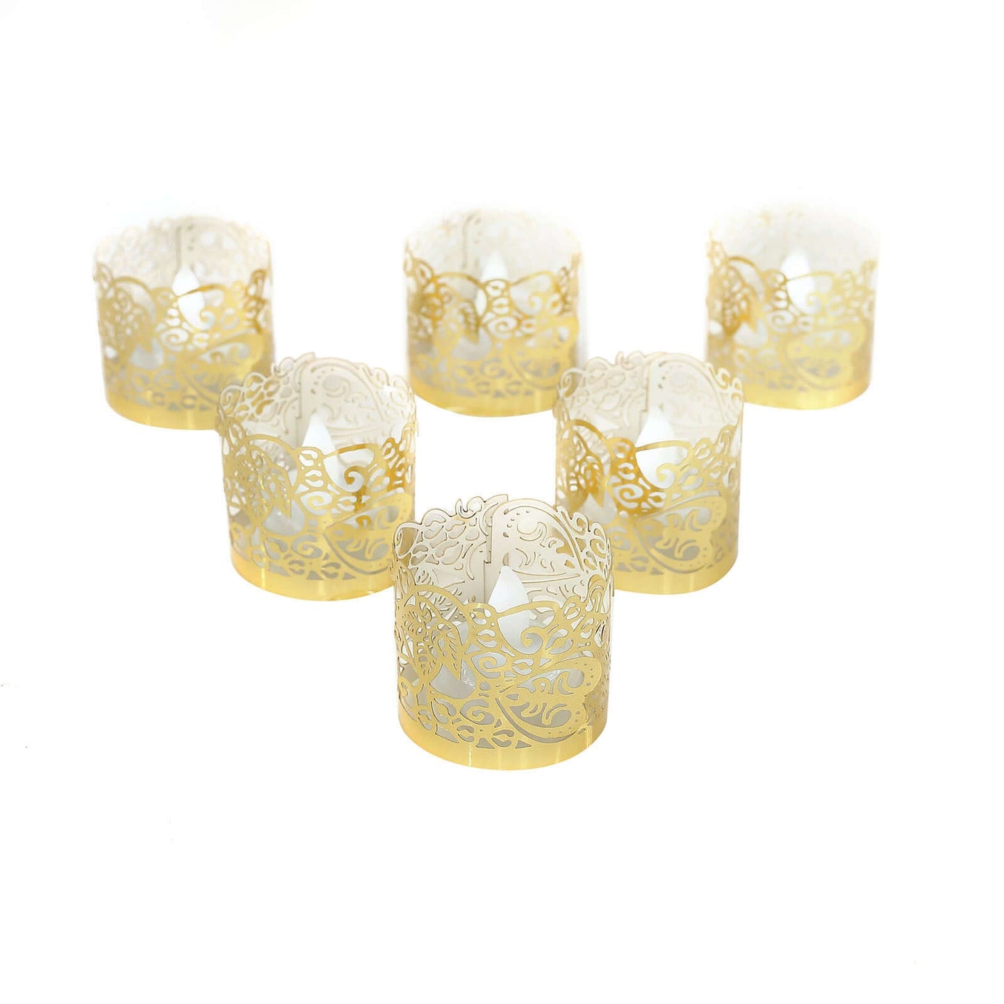 20 - Pack Paper Candle Holder Wraps Floral Lace Design Gold Foil - Votive Tealight Decorative Wraps - Linen Luxes