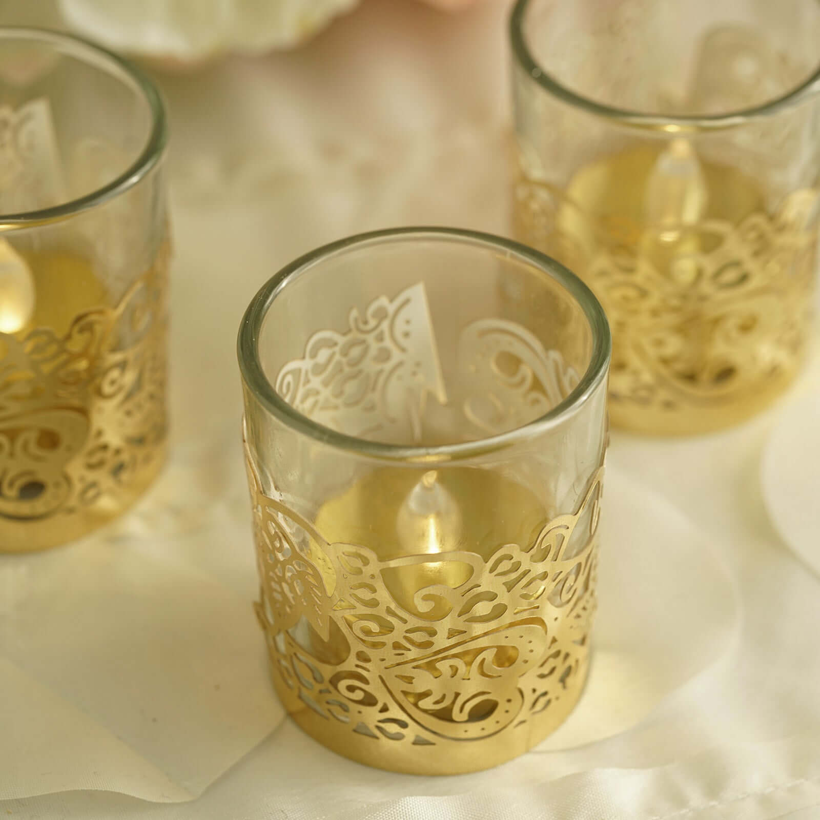 20 - Pack Paper Candle Holder Wraps Floral Lace Design Gold Foil - Votive Tealight Decorative Wraps - Linen Luxes