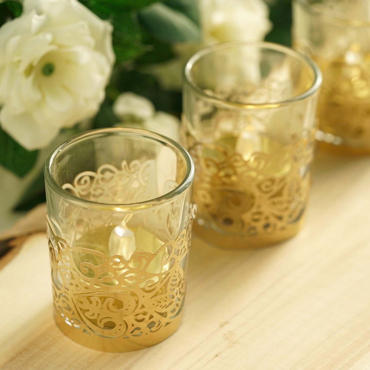 20 - Pack Paper Candle Holder Wraps Floral Lace Design Gold Foil - Votive Tealight Decorative Wraps - Linen Luxes