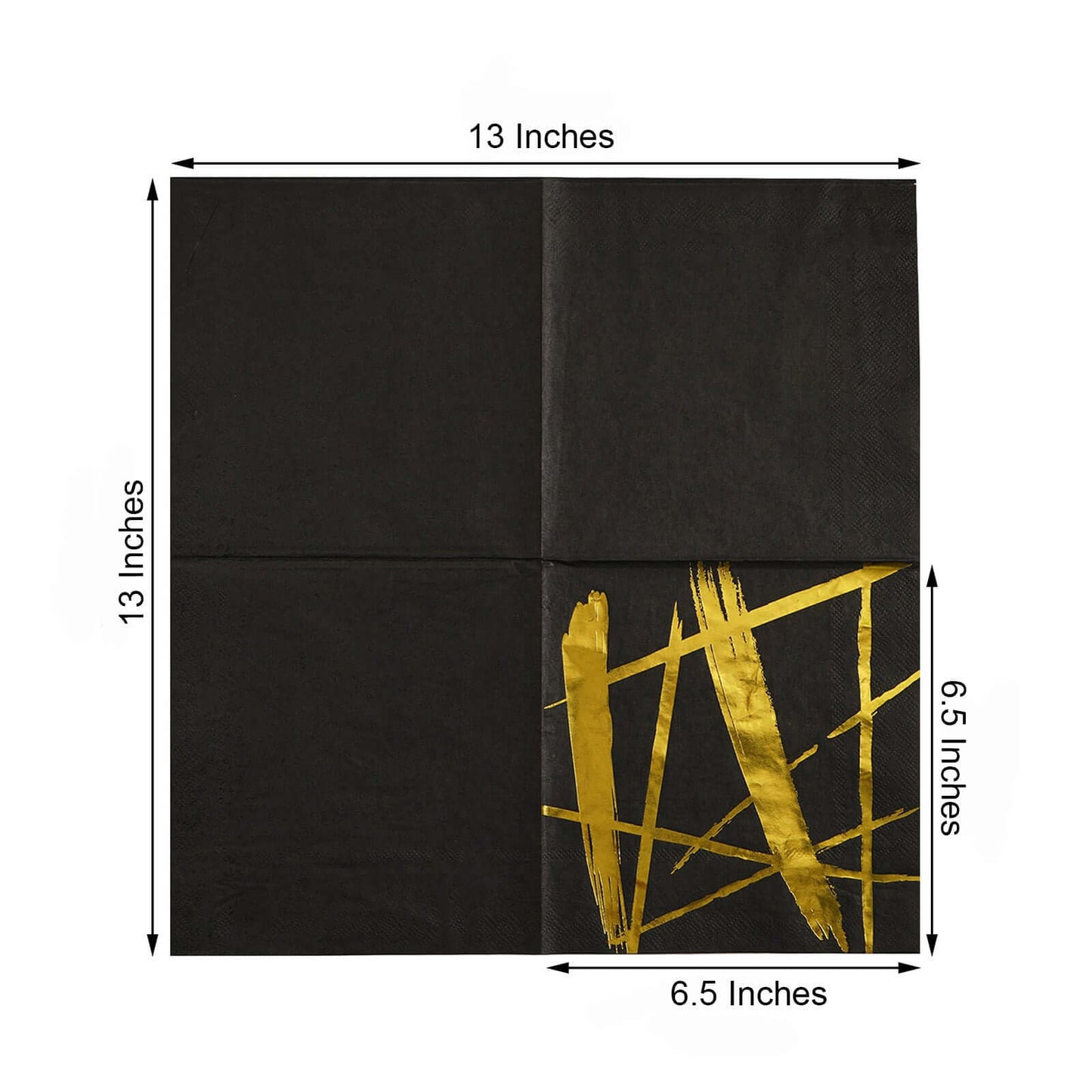 20 - Pack Paper Dinner Napkins Black with Metallic Gold Streak Design - Stylish 3 Ply Disposable Cocktail Napkins for Weddings - Linen Luxes