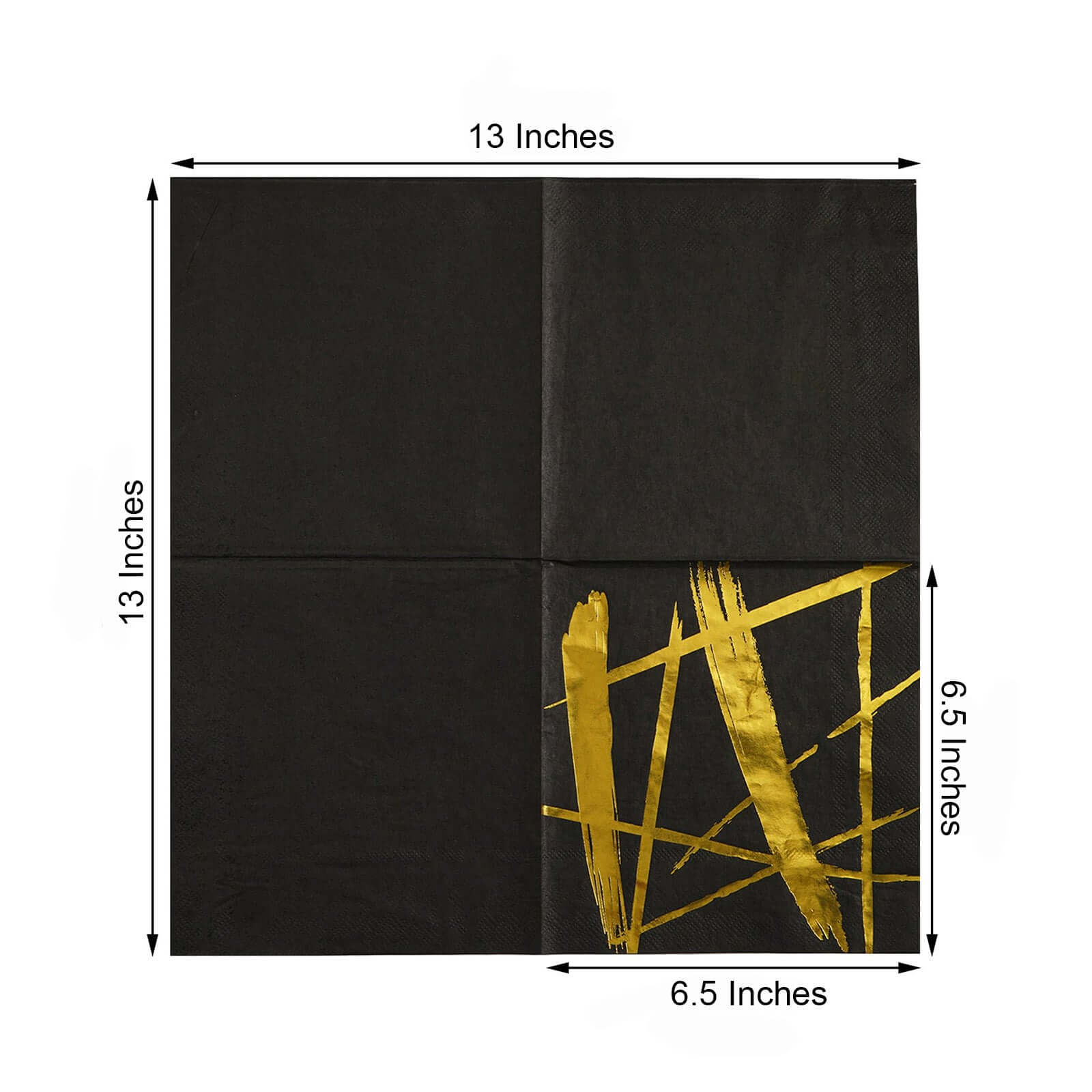 20 - Pack Paper Dinner Napkins Black with Metallic Gold Streak Design - Stylish 3 Ply Disposable Cocktail Napkins for Weddings - Linen Luxes