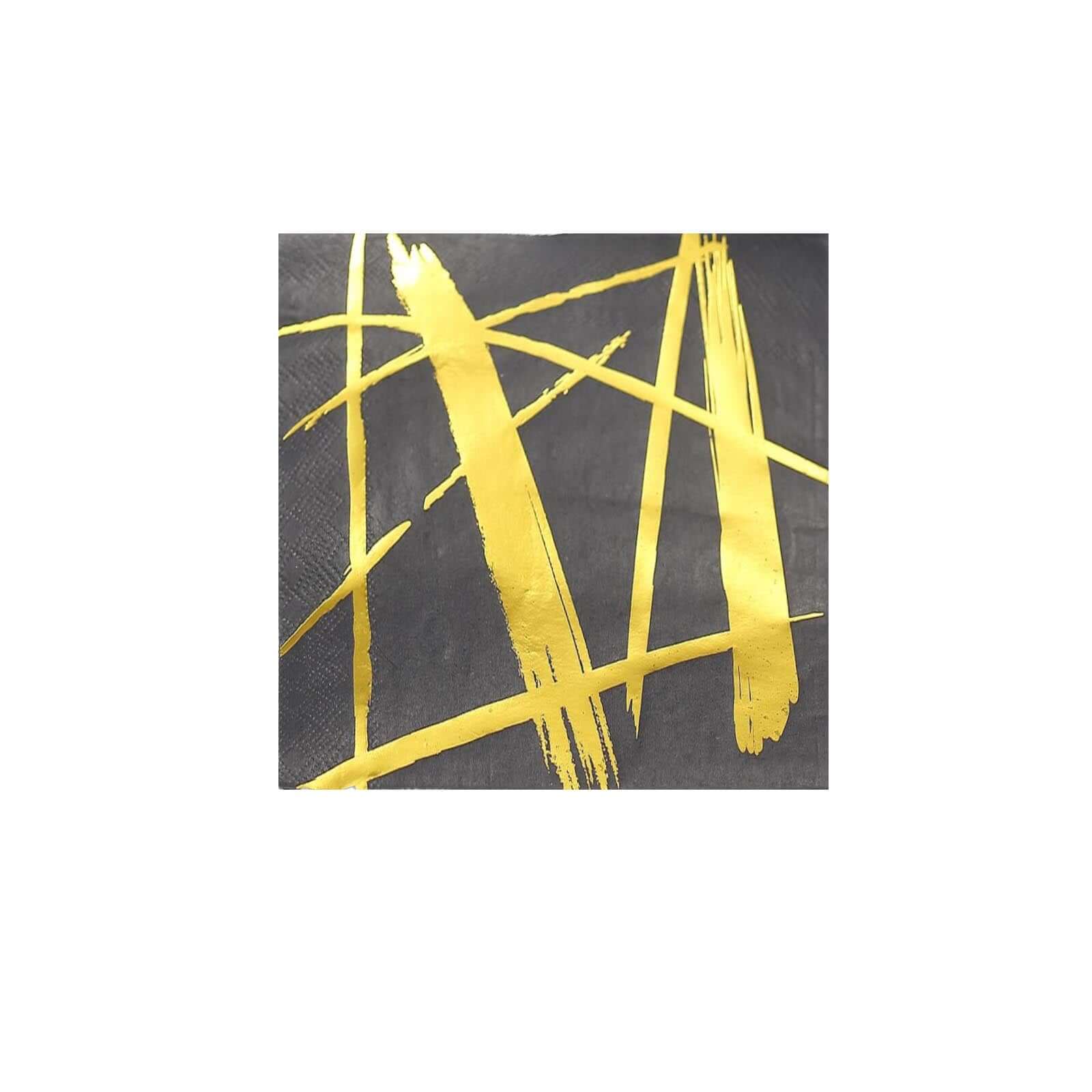 20 - Pack Paper Dinner Napkins Black with Metallic Gold Streak Design - Stylish 3 Ply Disposable Cocktail Napkins for Weddings - Linen Luxes