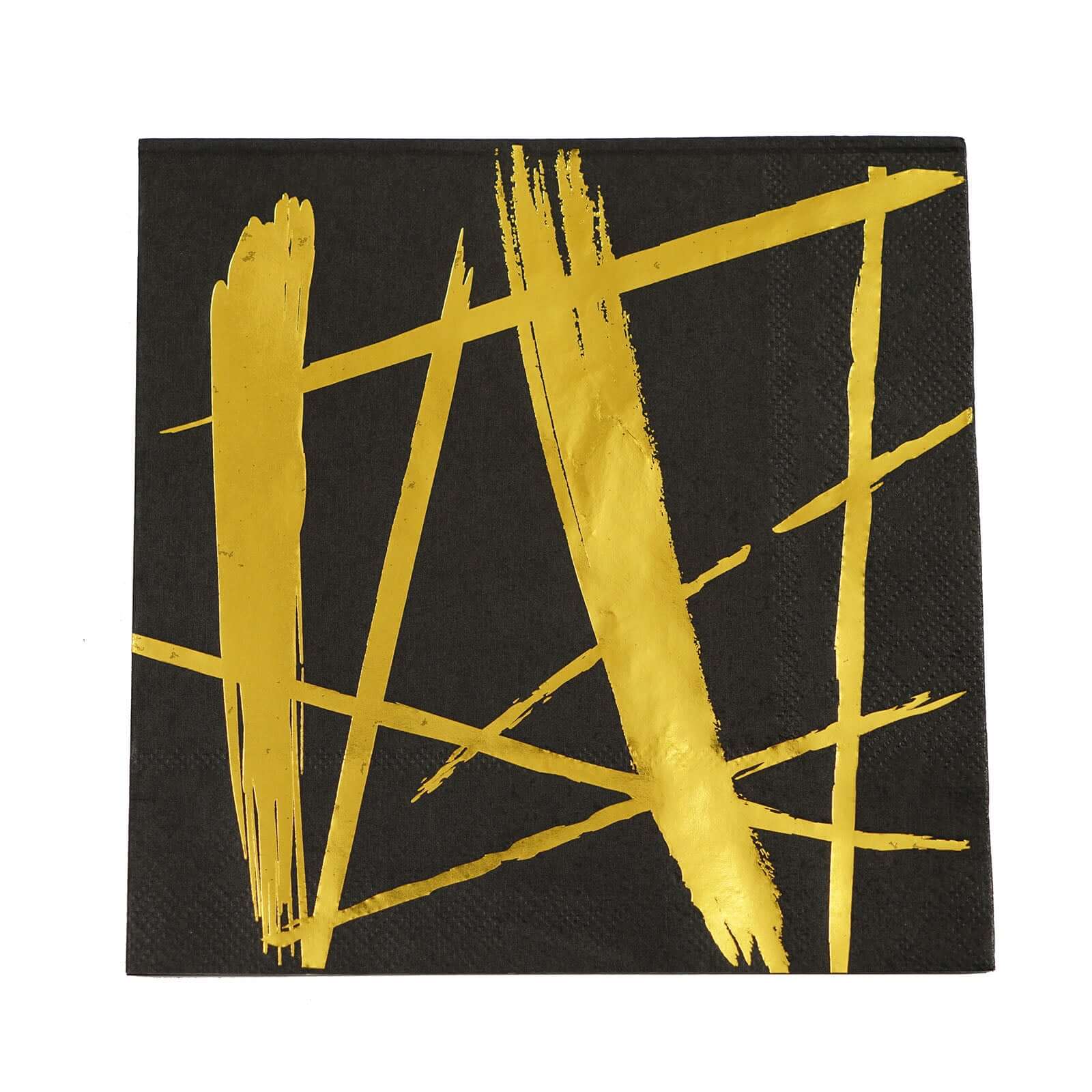 20 - Pack Paper Dinner Napkins Black with Metallic Gold Streak Design - Stylish 3 Ply Disposable Cocktail Napkins for Weddings - Linen Luxes