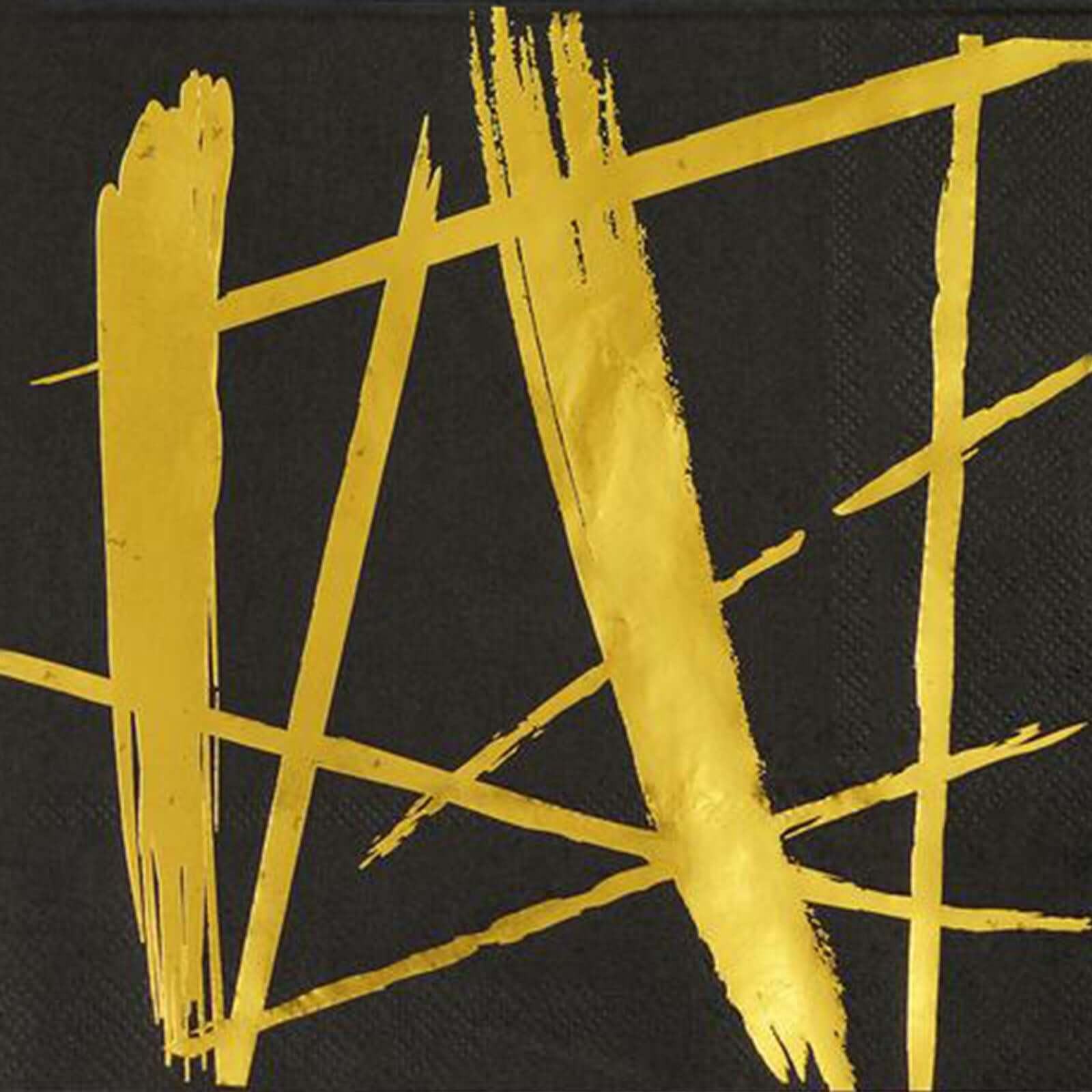 20 - Pack Paper Dinner Napkins Black with Metallic Gold Streak Design - Stylish 3 Ply Disposable Cocktail Napkins for Weddings - Linen Luxes