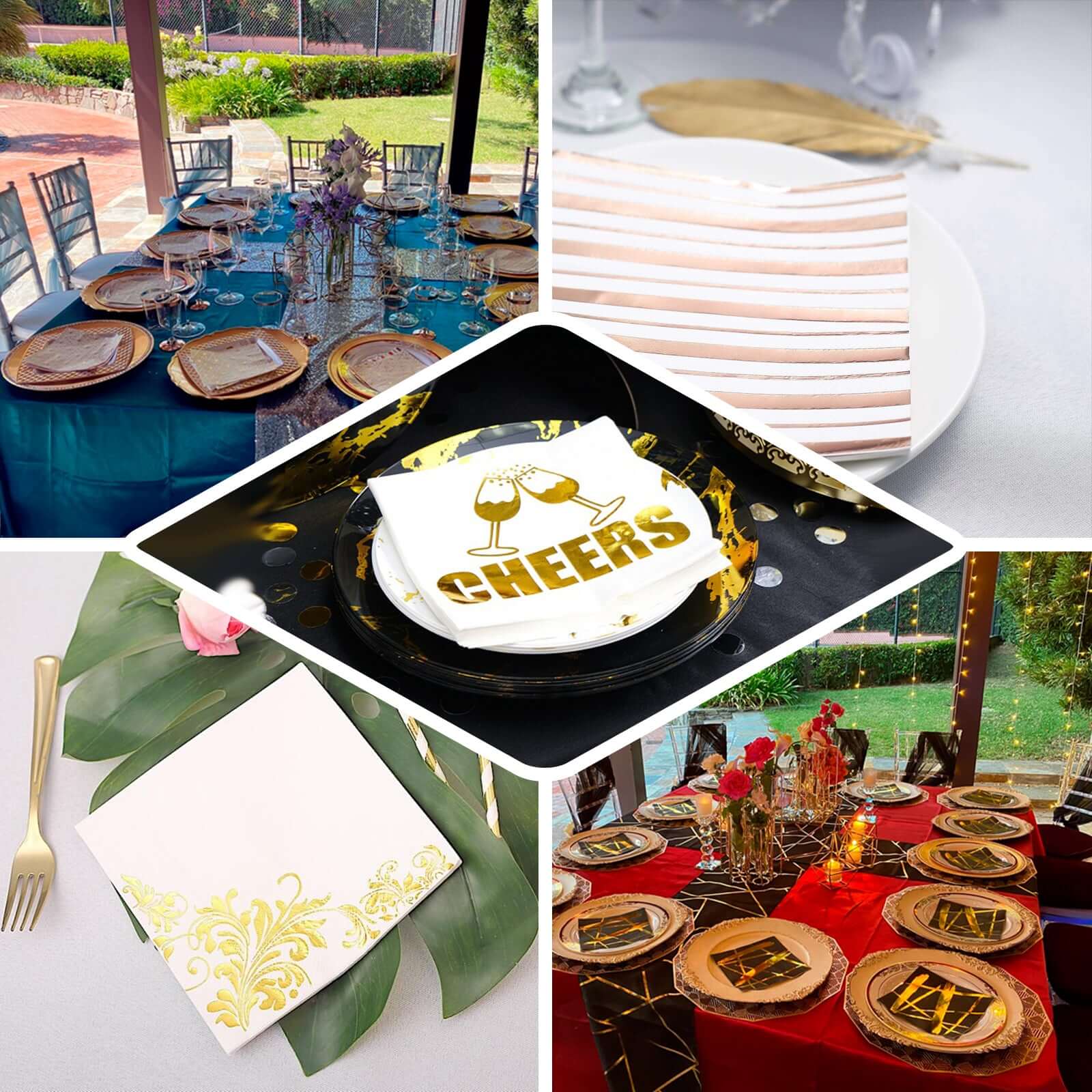 20 - Pack Paper Dinner Napkins with Chevron Design Metallic Gold - Disposable 3 Ply Cocktail Napkins for Weddings - Linen Luxes