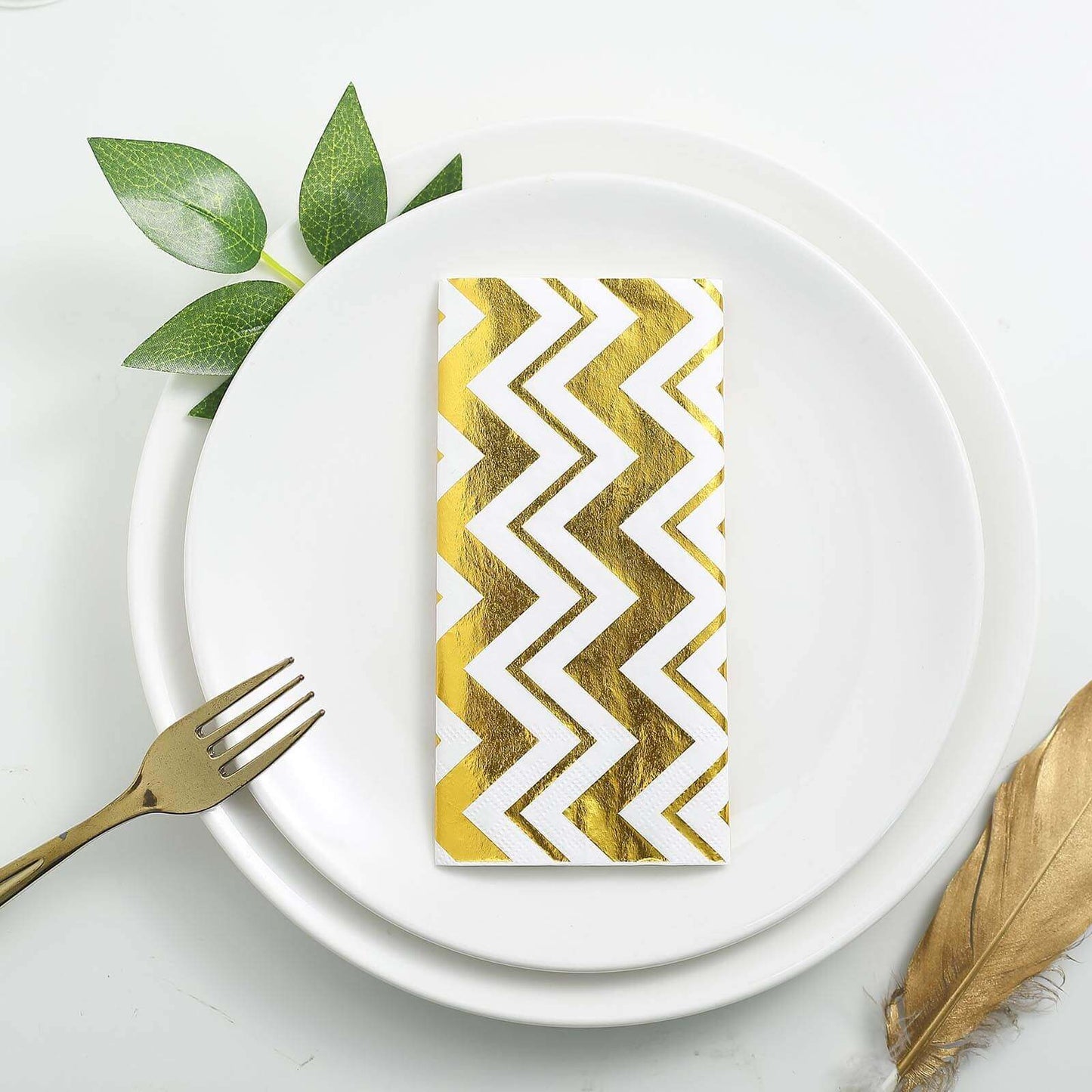 20 - Pack Paper Dinner Napkins with Chevron Design Metallic Gold - Disposable 3 Ply Cocktail Napkins for Weddings - Linen Luxes