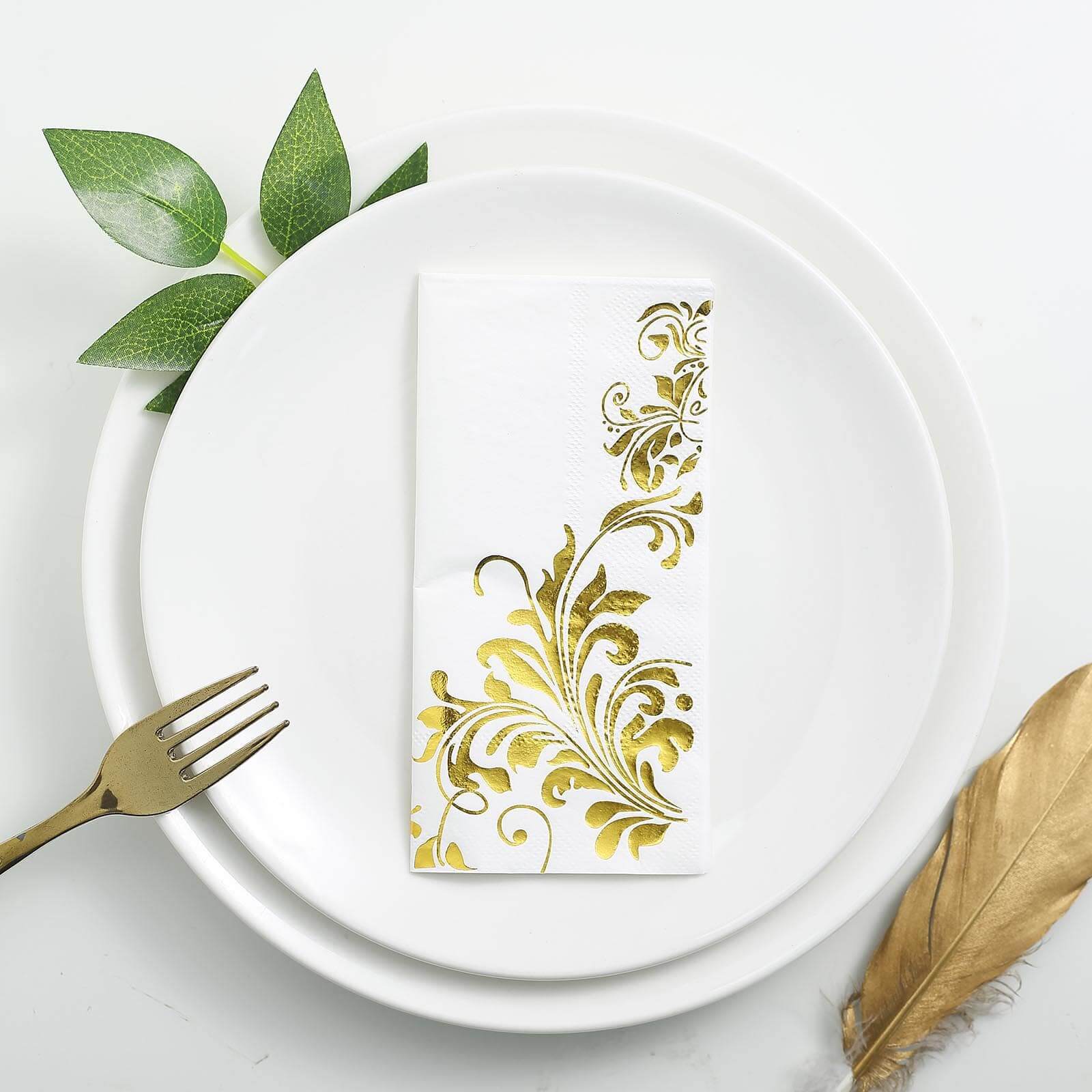 20 - Pack Paper Dinner Napkins with Floral Design Metallic Gold - Disposable 3 Ply Cocktail Napkins for Weddings - Linen Luxes