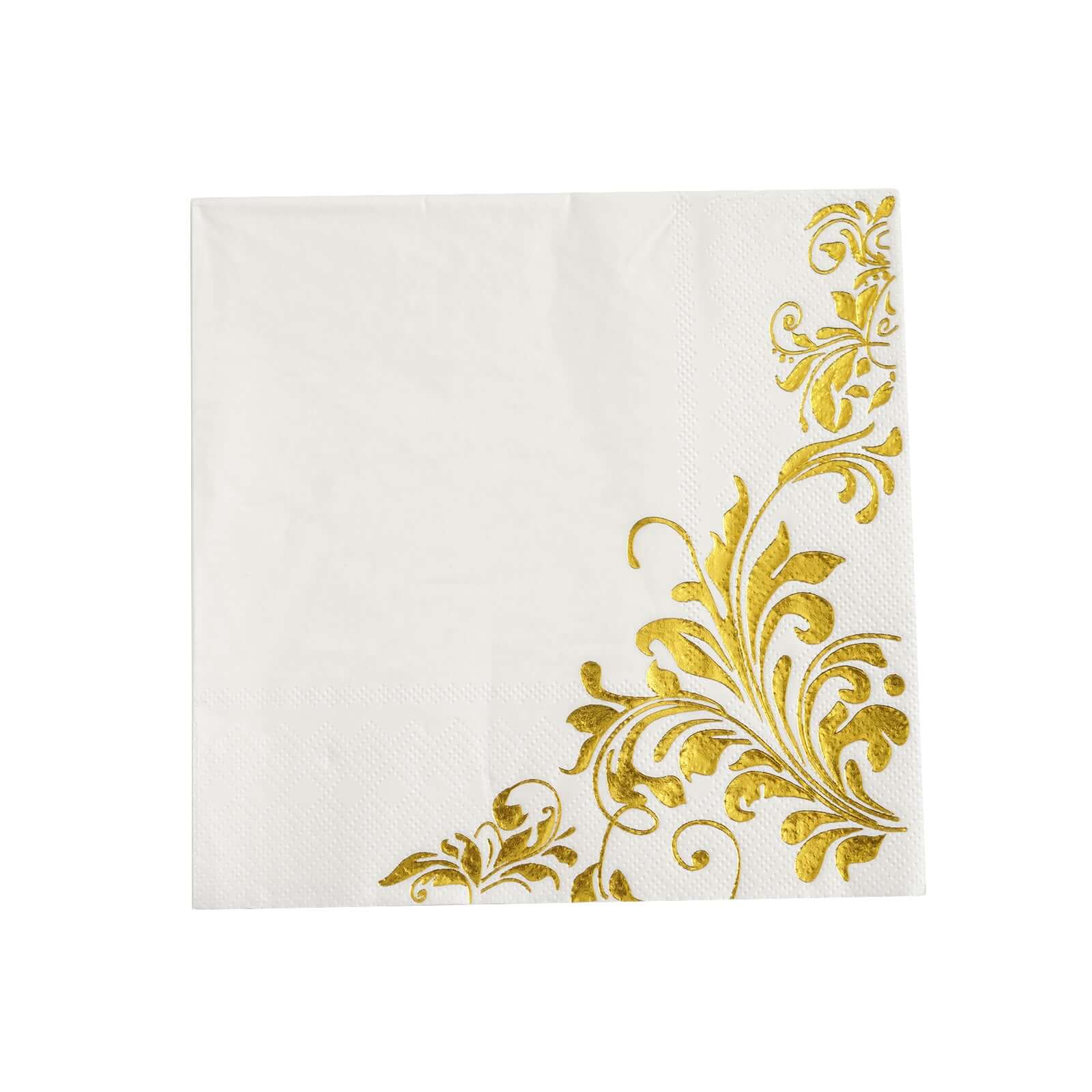 20 - Pack Paper Dinner Napkins with Floral Design Metallic Gold - Disposable 3 Ply Cocktail Napkins for Weddings - Linen Luxes