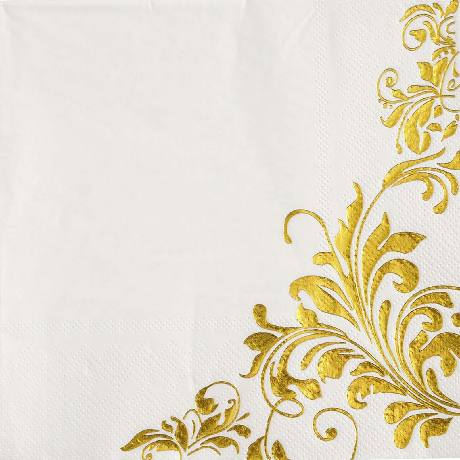 20 - Pack Paper Dinner Napkins with Floral Design Metallic Gold - Disposable 3 Ply Cocktail Napkins for Weddings - Linen Luxes
