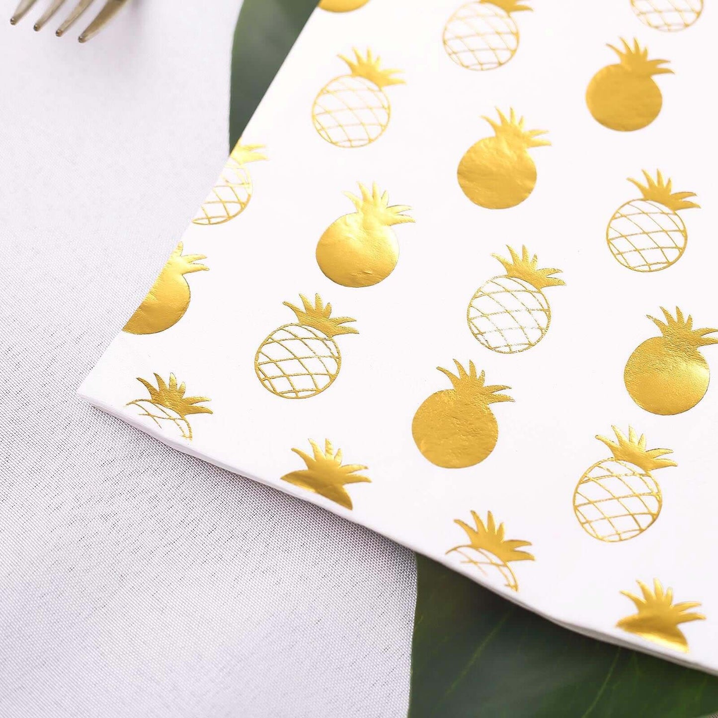 20 - Pack Paper Dinner Napkins with Pineapple Design Metallic Gold - Disposable 3 Ply Cocktail Napkins for Parties - Linen Luxes