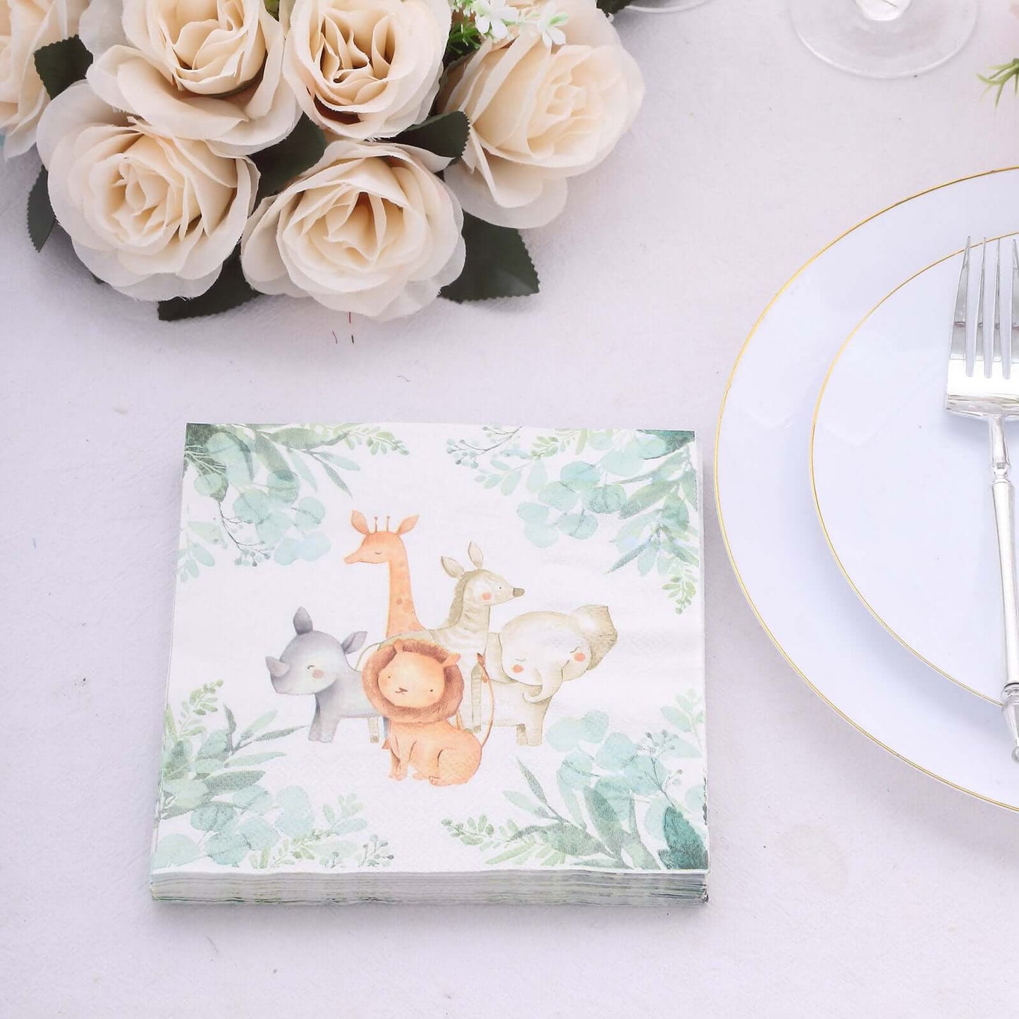 20-Pack Paper Beverage Napkins with Safari Animal Print - Jungle Theme 2 Ply Disposable Party Napkins 6.5"x6.5" 18GSM