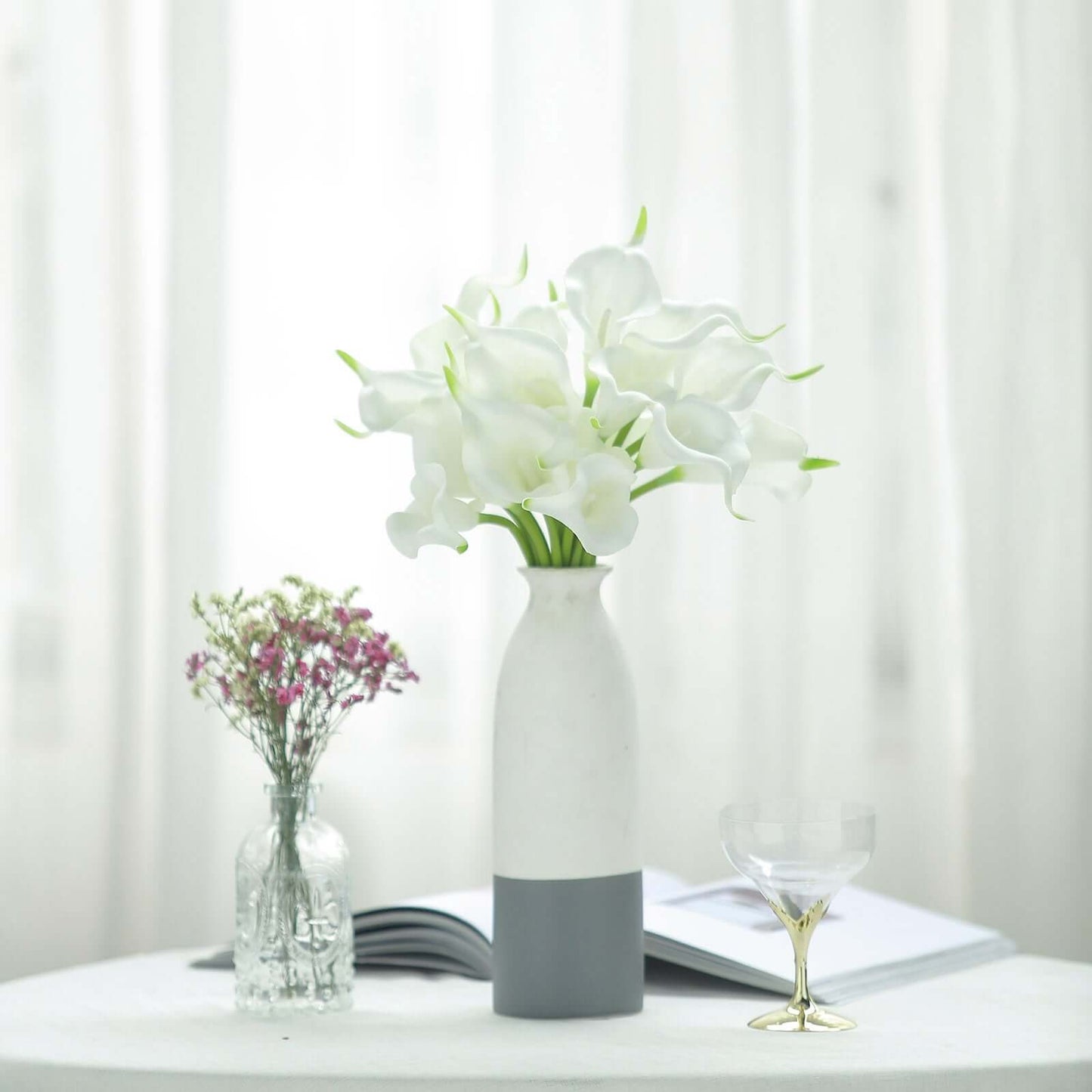 20 Stems 14" White Artificial Poly Foam Calla Lily Flowers - Linen Luxes