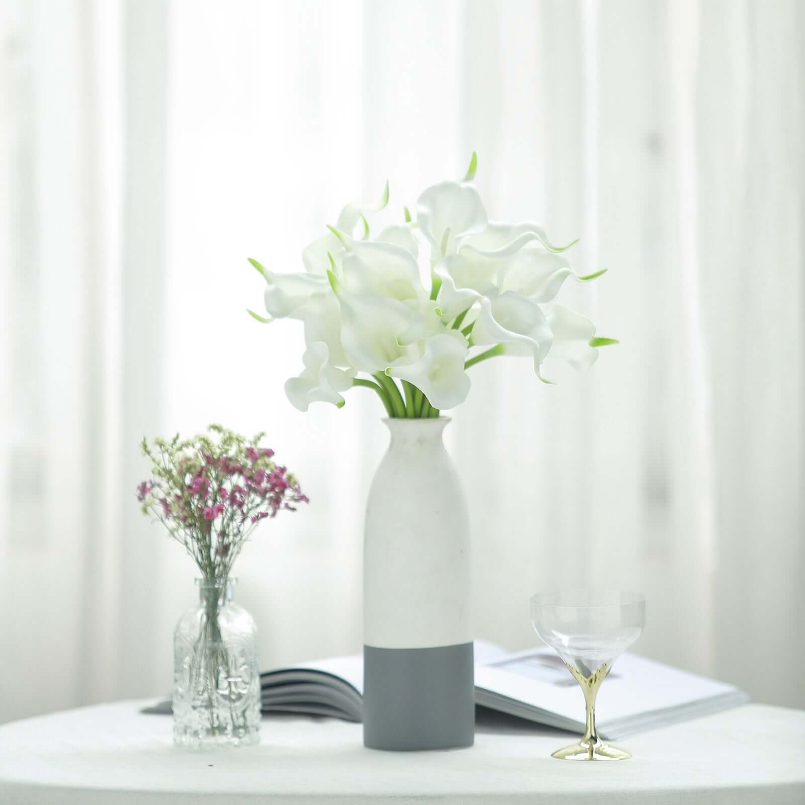 20 Stems 14" White Artificial Poly Foam Calla Lily Flowers - Linen Luxes