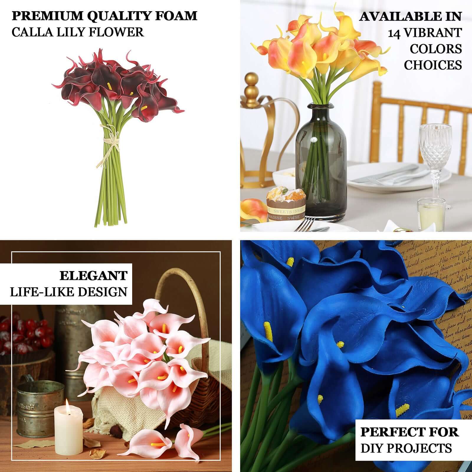 20 Stems 14" White Artificial Poly Foam Calla Lily Flowers - Linen Luxes