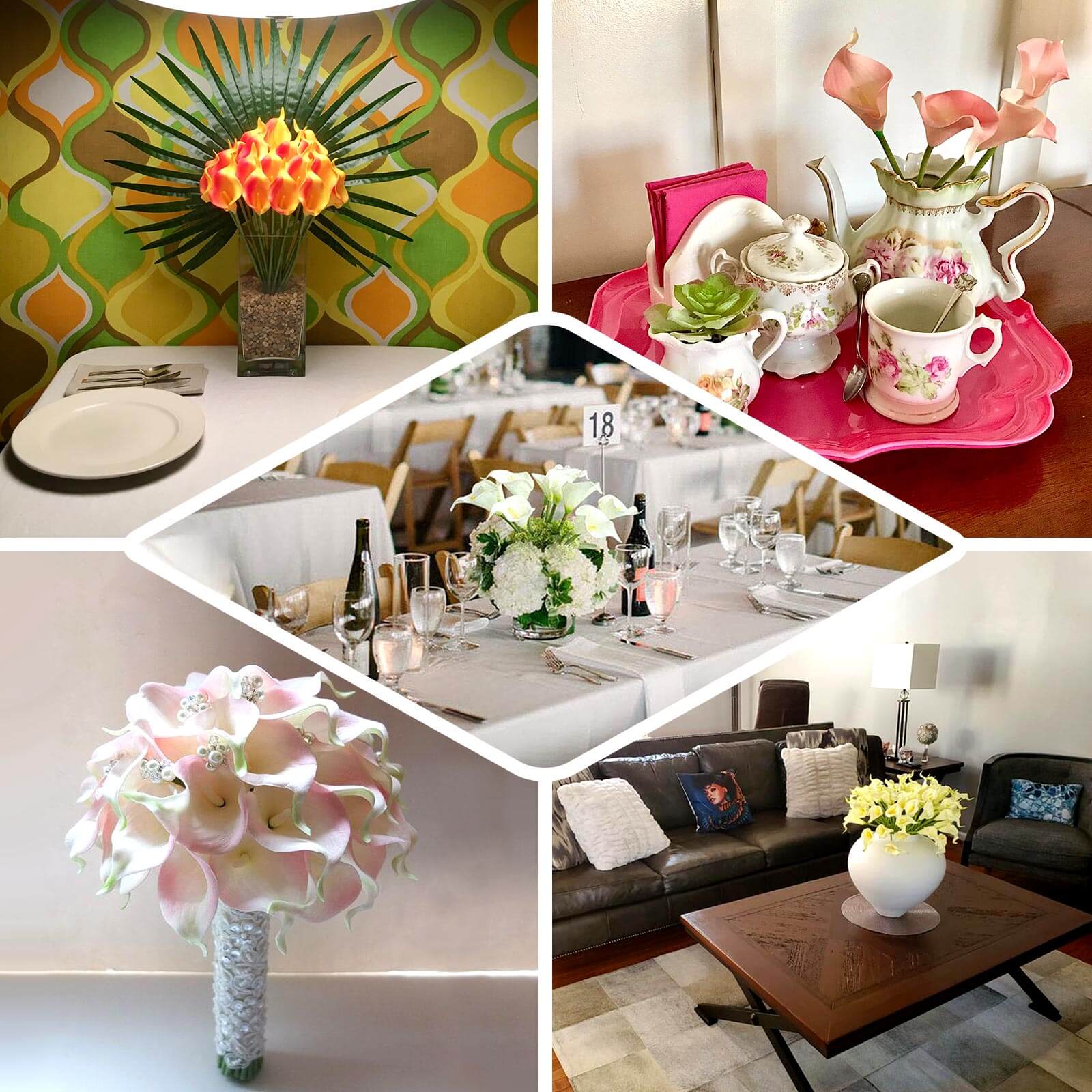 20 Stems 14" White Artificial Poly Foam Calla Lily Flowers - Linen Luxes