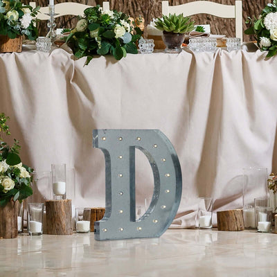 20" Vintage Galvanized Metal Marquee Letter Light Cordless With 16 Warm White LED - D - Linen Luxes
