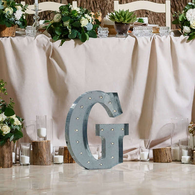 20" Vintage Galvanized Metal Marquee Letter Light Cordless With 16 Warm White LED - G - Linen Luxes