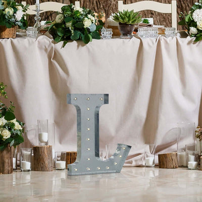 20" Vintage Galvanized Metal Marquee Letter Light Cordless With 16 Warm White LED - L - Linen Luxes