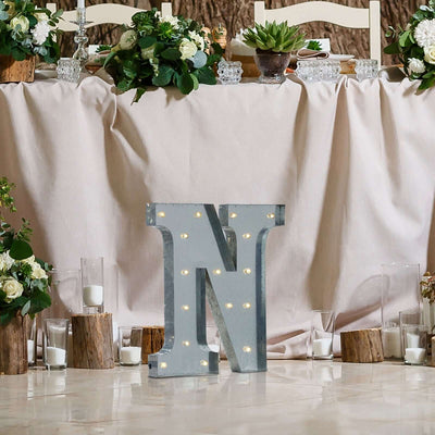 20" Vintage Galvanized Metal Marquee Letter Light Cordless With 16 Warm White LED - N - Linen Luxes