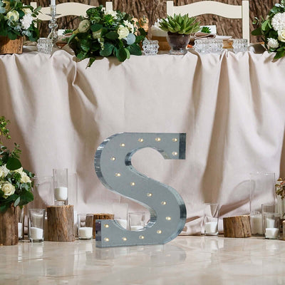 20" Vintage Galvanized Metal Marquee Letter Light Cordless With 16 Warm White LED - S - Linen Luxes
