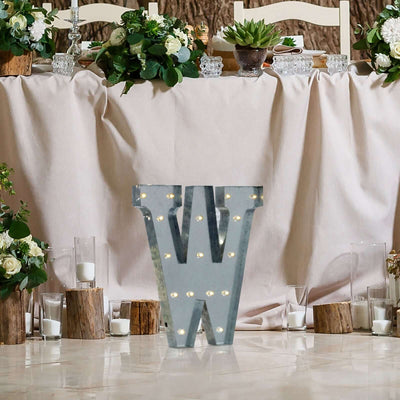 20" Vintage Galvanized Metal Marquee Letter Light Cordless With 16 Warm White LED - W - Linen Luxes