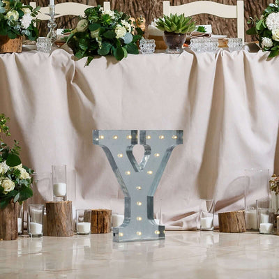 20" Vintage Galvanized Metal Marquee Letter Light Cordless With 16 Warm White LED - Y - Linen Luxes