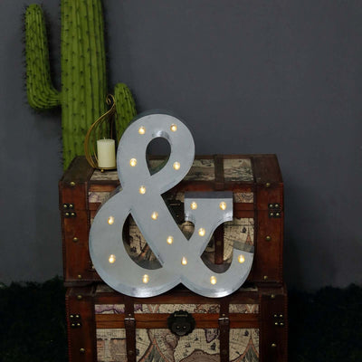 20" Vintage Galvanized Metal Marquee Symbol Light Cordless With 16 Warm White LED - & - Linen Luxes
