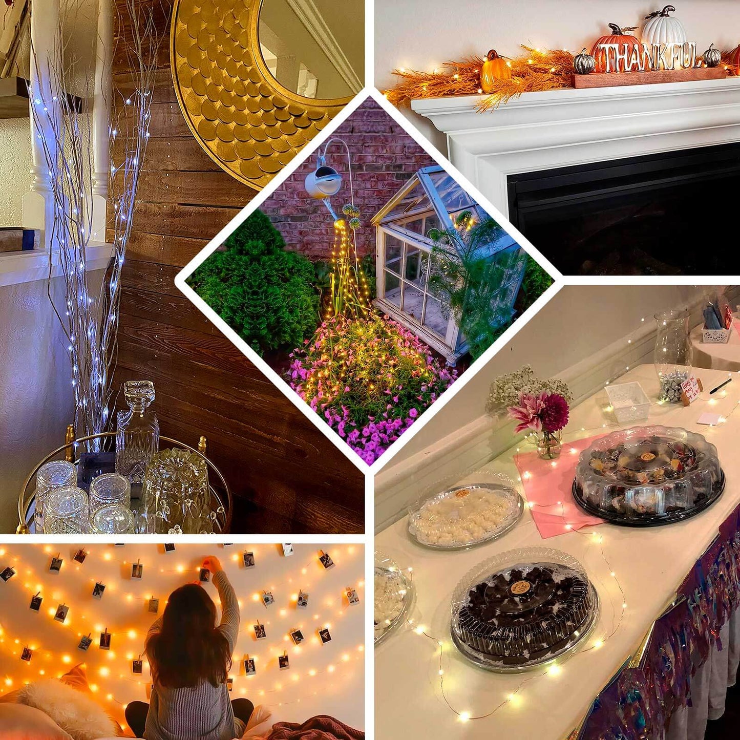 200 LED Fairy Waterfall String Lights Warm White Waterproof Copper Strands - Battery Operated DÃ©cor 8ft - Linen Luxes