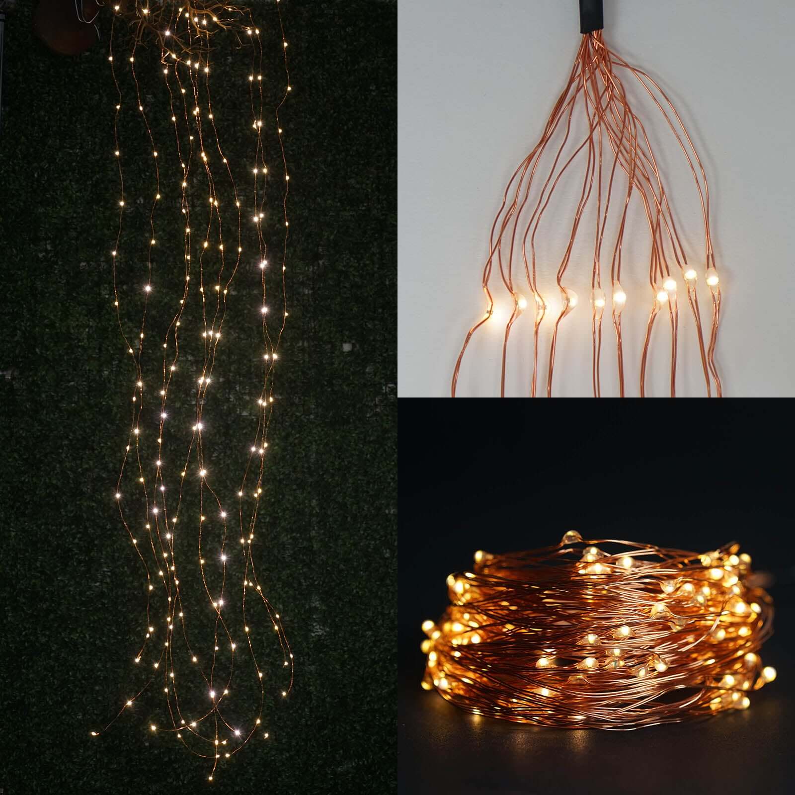 200 LED Fairy Waterfall String Lights Warm White Waterproof Copper Strands - Battery Operated DÃ©cor 8ft - Linen Luxes