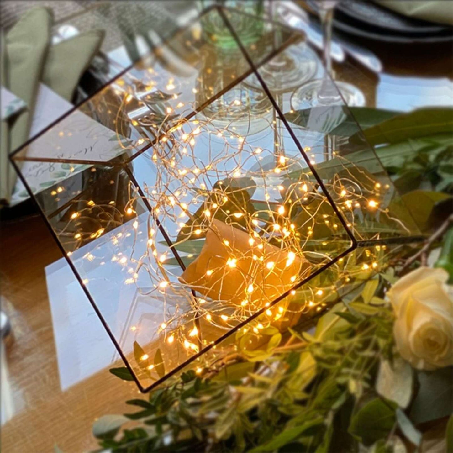 200 LED Fairy Waterfall String Lights Warm White Waterproof Copper Strands - Battery Operated DÃ©cor 8ft - Linen Luxes