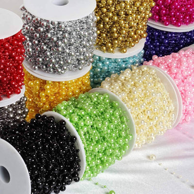 20.5 Yards 9mm 3mm Glossy Tea Green Faux Craft Pearl String Beads - Linen Luxes