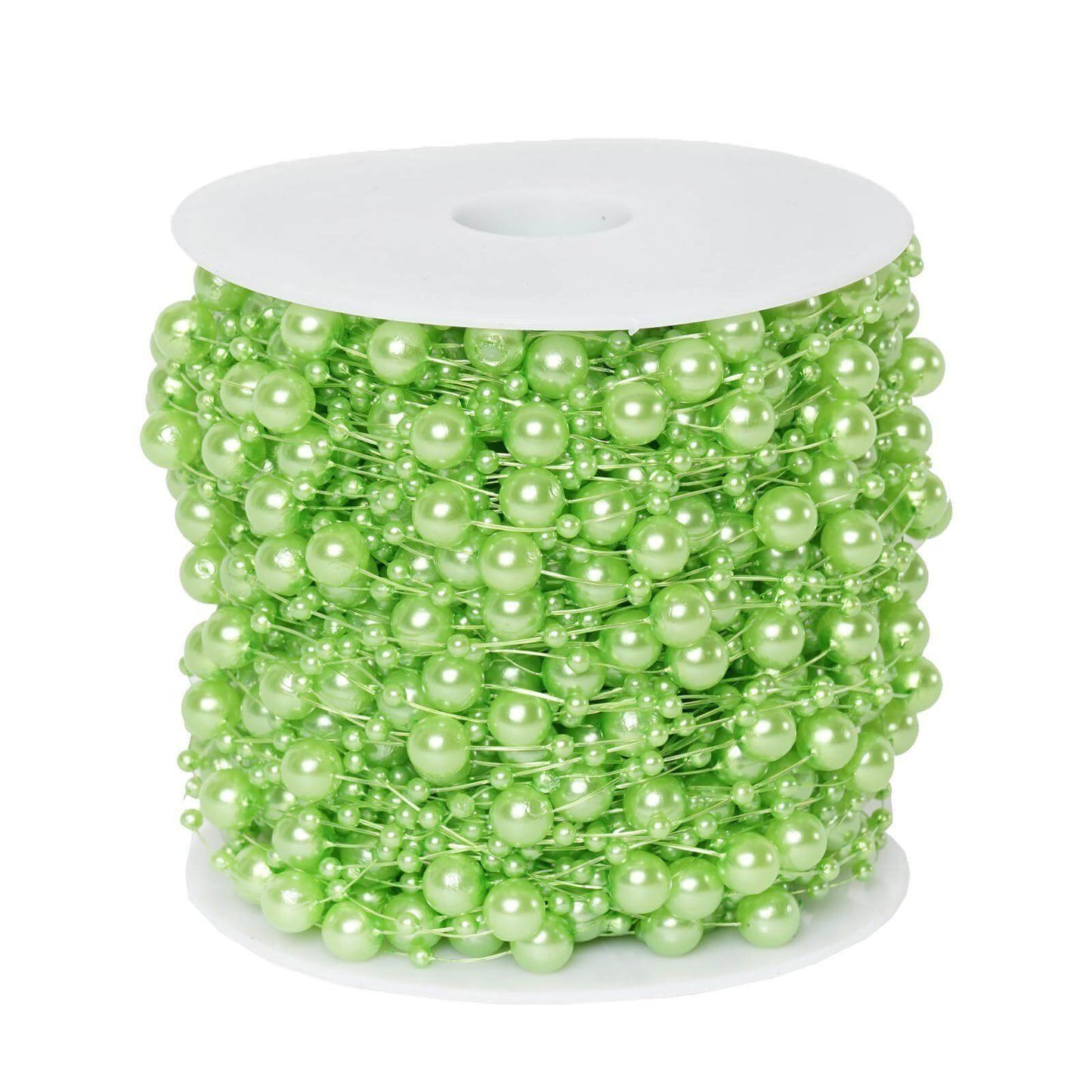 20.5 Yards 9mm 3mm Glossy Tea Green Faux Craft Pearl String Beads - Linen Luxes