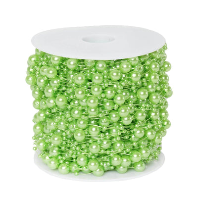 20.5 Yards 9mm 3mm Glossy Tea Green Faux Craft Pearl String Beads - Linen Luxes